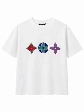 Louis Vuitton White Tee with Red, Green & Blue Motifs